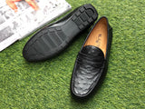 Ostrich Leather Shoes Mens Slip-On Driving Loafer Shoes