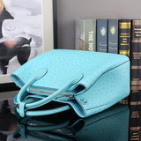 Ostrich Leather Top Handle Shoulder Bags 32cm Blue