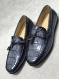 Preorder Crocodile  Leather Shoes Mens Slip-On Driving Loafer Shoes Vintage Light Grey