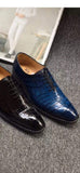 Preorder Genuine Crocodile Belly Leather Mens Grand Cap Toe Dress Shoes Blue
