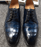 Preorder Genuine Crocodile Belly Leather Mens Grand Cap Toe Dress Shoes Blue