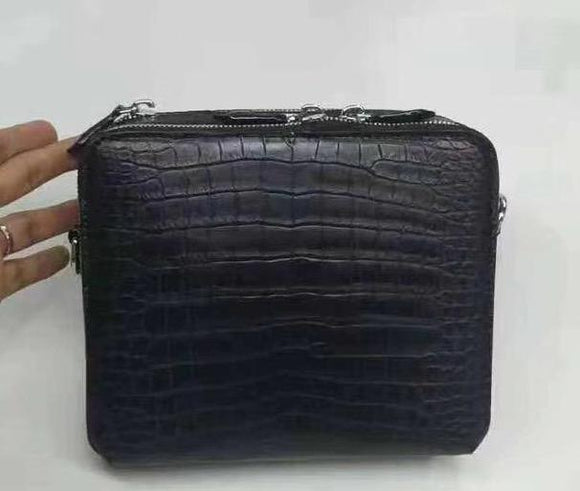 Preorder Genuine Siamese  Crocodile Belly Leather Double Zipper Clutch Bag For Men With Large Shoulder Strap