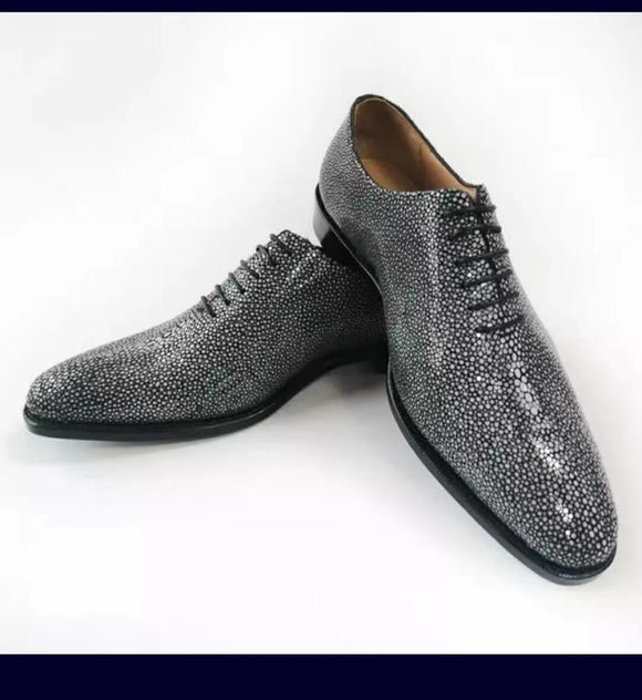 Preorder Genuine Stingray Leather Mens Wingtip Formal Lace up Wedding Office Shoes