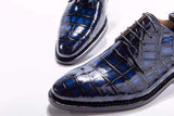 Preorder Handmade Men Crocodile Leather Lace-Up Shoes Dark Blue