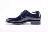 Preorder Handmade Men Crocodile Leather Lace-Up Shoes Dark Blue