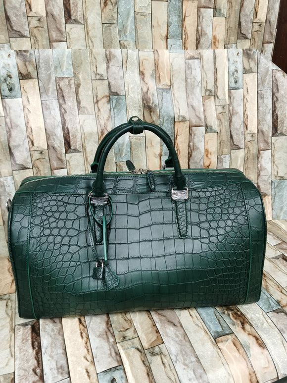 Preorder  Large Crocodile Skin Leather Travel Duffel Bag Brown
