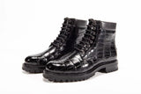 Preorder Mens Boots Genuine Crocodile Skin Leather High-top Lace Up  Anti-Slip Boot Black