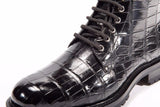 Preorder Mens Boots Genuine Crocodile Skin Leather High-top Lace Up  Anti-Slip Boot Black