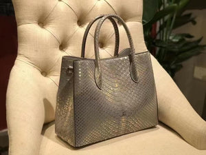Python Leather Tote Shoulder Cross Body Bags For Women Silver