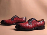 Red Crocodile Leather Lace Up Shoes