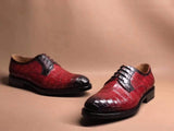 Red Crocodile Leather Lace Up Shoes