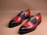 Red Men's Crocodile Leather Loafers,Slip-Ons Diving Shoes, Penny Loafers Shoes