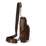 Rossie Viren Men Casual Genuine Leather Hiking Sling Chest Bag Business Travel Crossbody  Oil Wax Shoulder Bags