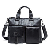 Rossie Viren  Men's Bunished Vintage Leather14" Laptop Shoulder Top Handle Bags Black