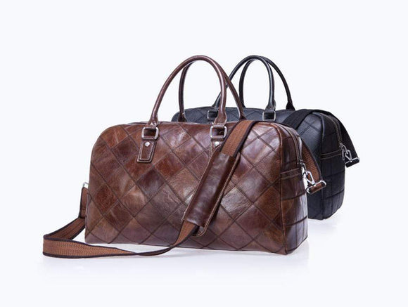 Rossie Viren Vintage Genuine Leather Quilted Travel Duffel Weekend Carry On Luggage Shoulder Bags
