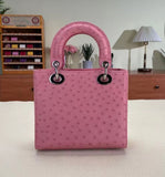 Small Genuine Ostrich Leather  Top Handle Bag Pink
