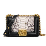 Small Python Leather Flap Chain Shoulder Cross Body Bag