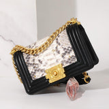 Small Python Leather Flap Chain Shoulder Cross Body Bag