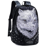 Studded Backpack Unisex 3D Angry Wolf  PU Leather Casual Laptop Rivet Backpack Large  School Bag