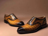 Tan Crocodile Leather Lace Up Shoes