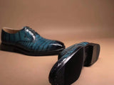 Turquoise Green Crocodile Leather Lace Up Shoes