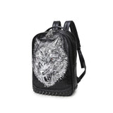 Unisex 3D Angry Wolf PU Leather Casual Laptop Rivet Backpack School Bag