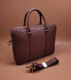 Unisex Classic Genuine Ostrich Leather Briefcase Brown