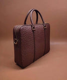 Unisex Classic Genuine Ostrich Leather Briefcase Brown