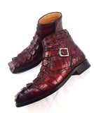 Vintage Crocodile Bone Leather Short Booties Ankle Boots Winter Men's Martin Boots Shoes