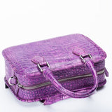 Vintage Crocodile Bone Leather Tote Small Top Handle Bag Purple