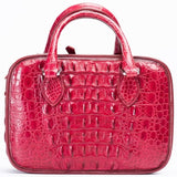 Vintage Crocodile Bone Leather Tote Small Top Handle Bag Red