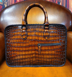 Vintage Crocodile Briefcase, Vintage Genuine Crocodile Skin Leather Business Laptop Bag