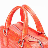 Vintage Crocodile Leather Tote Small Top Handle Bag Orange