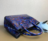 Vintage Genuine Crocodile Leather Top Handle Satchel Handbag Shoulder Bag Tote Purse Messenger Bags 30cm Multi Blue