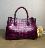 Vintage Genuine Crocodile Leather Top Handle Satchel Handbag Shoulder Bag Tote Purse Messenger Bags 30cm Purple