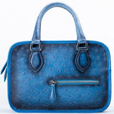Vintage Ostrich Leather Tote Small Top Handle Bag Blue
