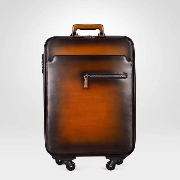 Vintage  Smooth  Cowhide Leather Voyager 4  Wheeled Leather Trolley Travel Bag