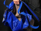 Washed Soft Woven Crocodile Skin Leather Gym Duffel Bag Blue