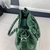 Women Crocodile Leather Drawstring Shoulder Handle Bag