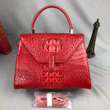 Women Crocodile Leather Top Handle Bags Red
