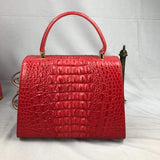 Women Crocodile Leather Top Handle Bags Red