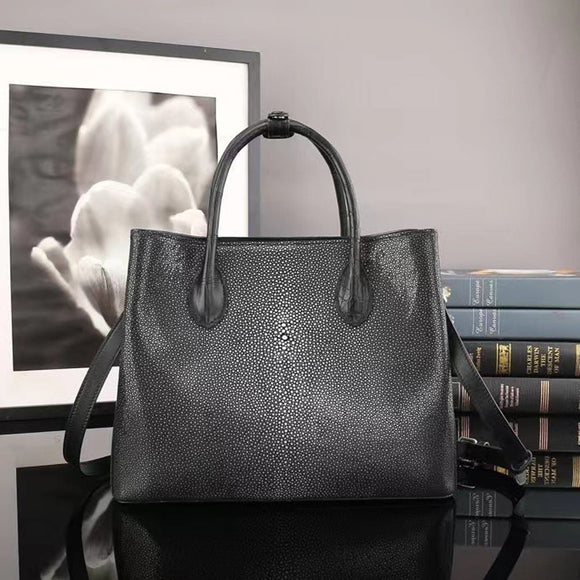 Women's Black Genuine Stingray Leather Tote Bag