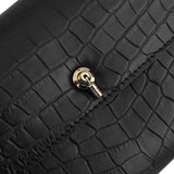 Women's Crocodile Leather  Pouches Chain Pouchette Clutch Bags Black