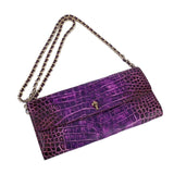Women's Crocodile Leather  Pouches Chain Pouchette Clutch Bags Purple