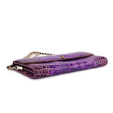 Women's Crocodile Leather  Pouches Chain Pouchette Clutch Bags Purple