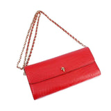 Women's Crocodile Leather  Pouches Chain Pouchette Clutch Bags Red