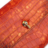 Women's Crocodile Leather  Pouches Chain Pouchette Clutch Bags Tan