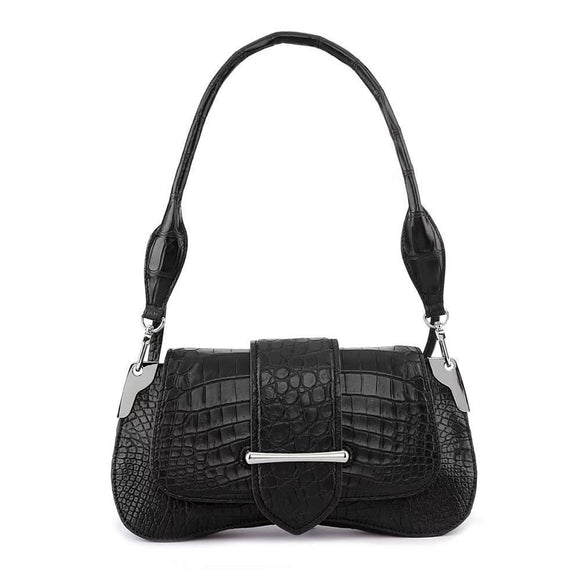 Women's Crocodile Leather Shoulder Bags Black