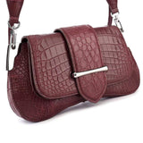 Women's Crocodile Leather Shoulder Bags Wine Red