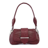 Women's Crocodile Leather Shoulder Bags Wine Red